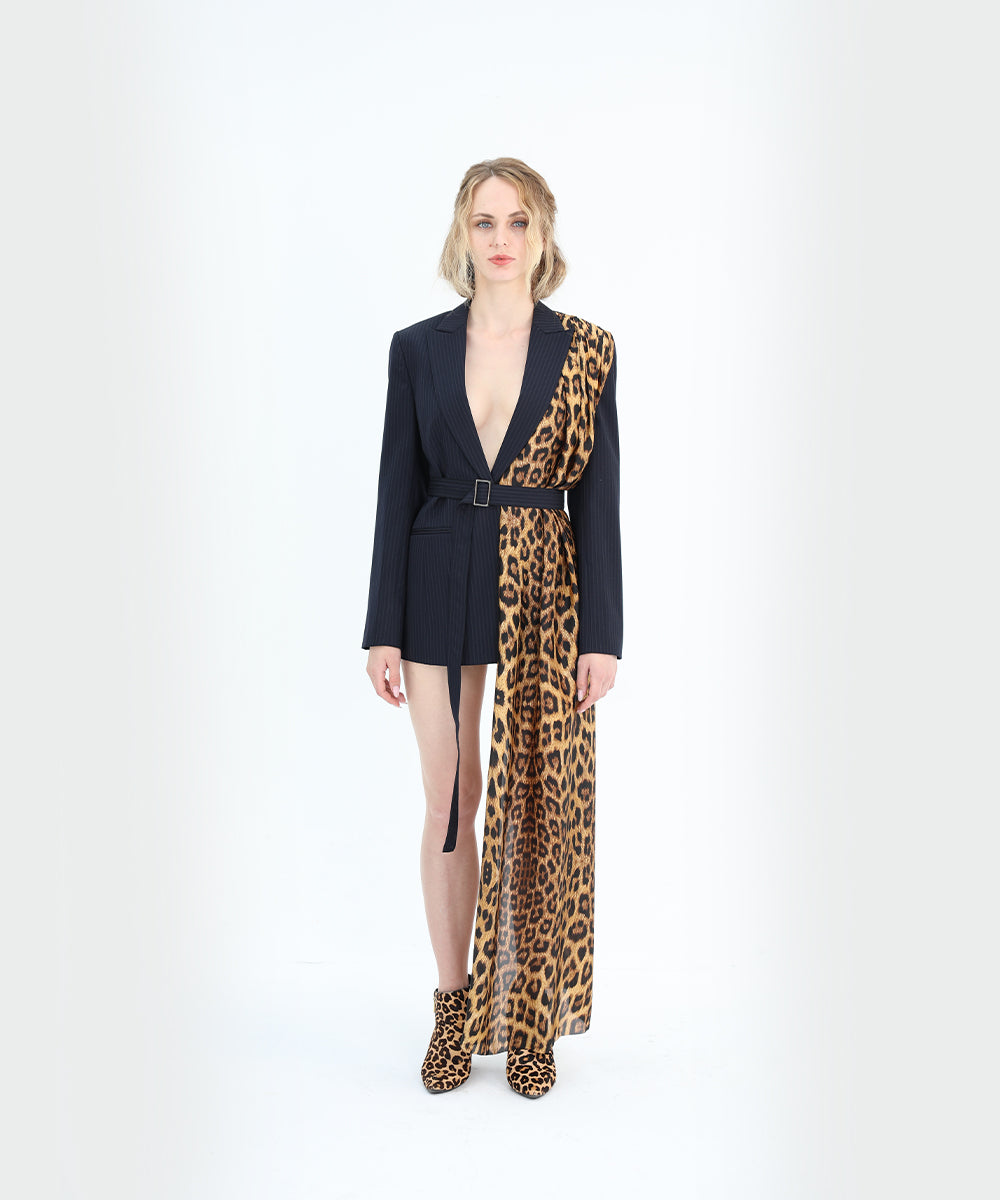 Animal Print Belted Blazer