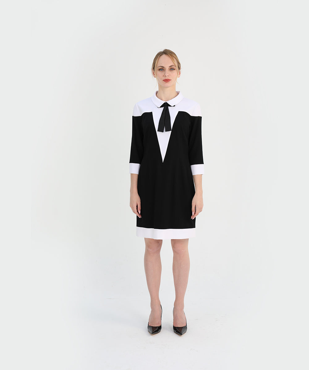 White Collar and Bow Detail Dress