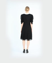 Load image into Gallery viewer, Silk Chiffon Black Dress with White Collar
