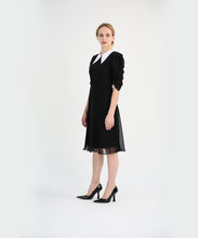 Load image into Gallery viewer, Silk Chiffon Black Dress with White Collar
